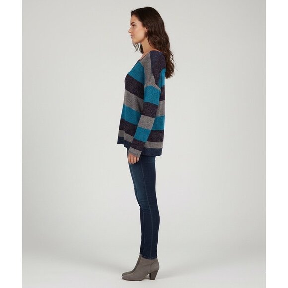 NWT Splendid Luxury Shimmery Striped On-Off Shoulder Long Sleeve Lurex Sweater - Picture 8 of 16